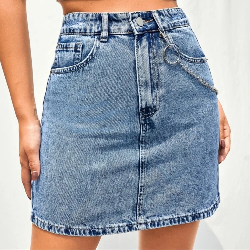 COVER WOMEN'S DENIM BLUE MINI JEANS SHIRT SIZE MEDIUM